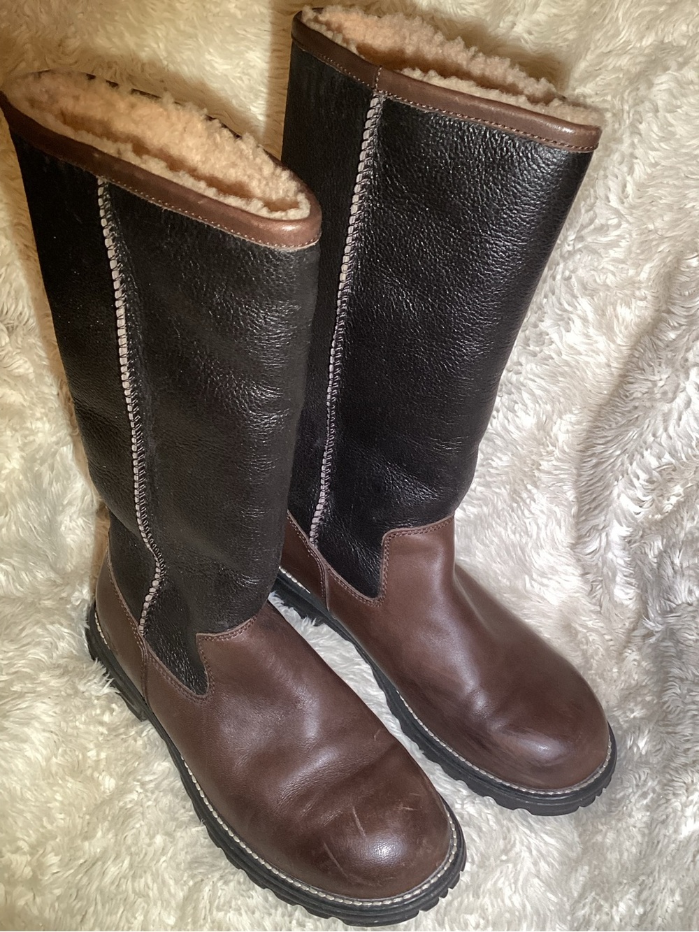 Ugg Women's Tall Brown Leather Winter Boots - Shearling Collar size 9 - Picture 6 of 6